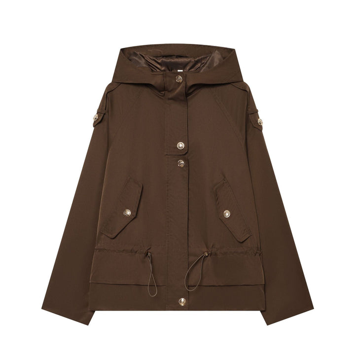 Dam Lätt Justerbar med Huva Parka med Drawstring, Lock Fickor och Knapp Knäppning