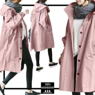 Dam lätt oversized regnjacka med huva och concealed knäppning