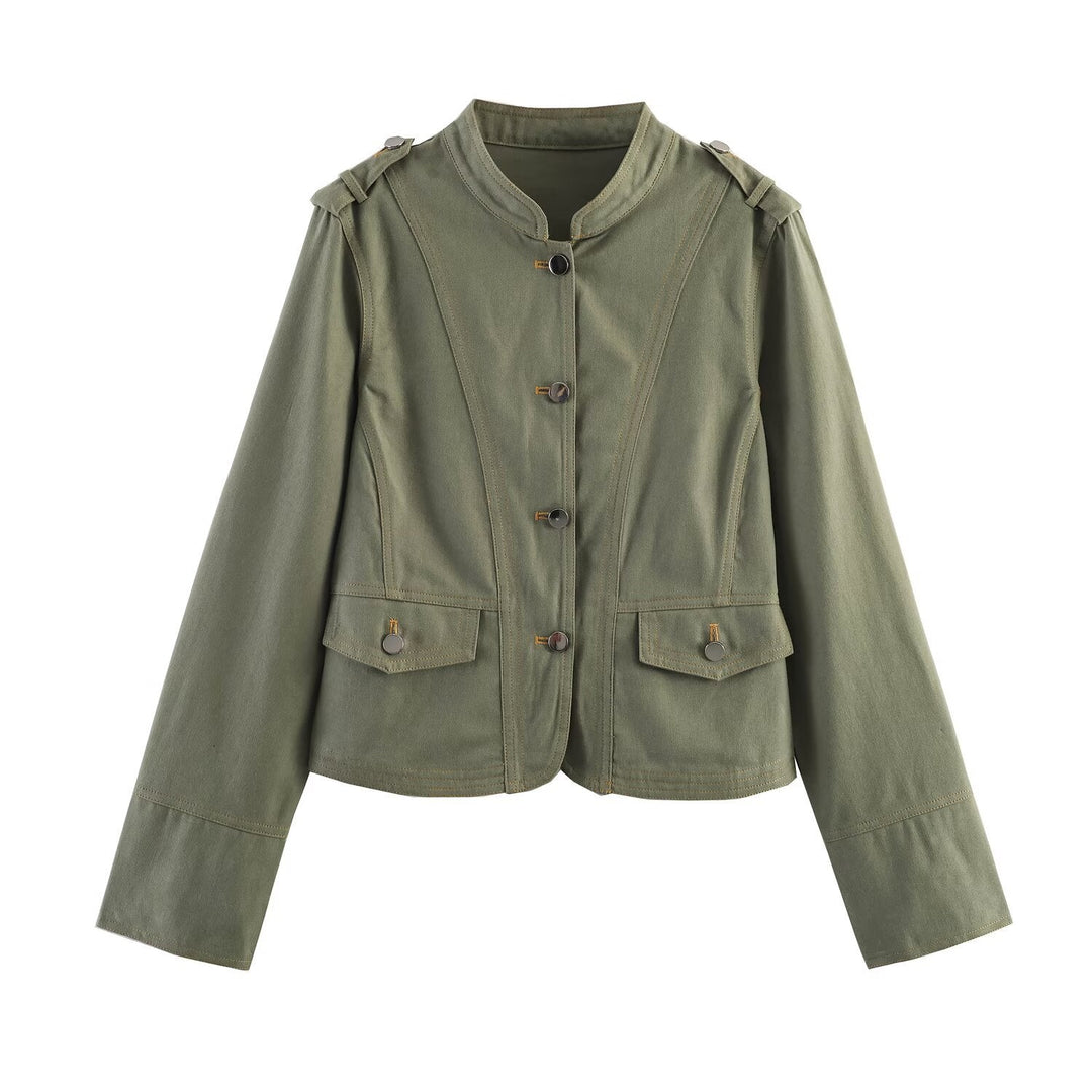 Dam Utility Fältjacka med Stå Krage, Shoulder Patches, och Lock Fickor