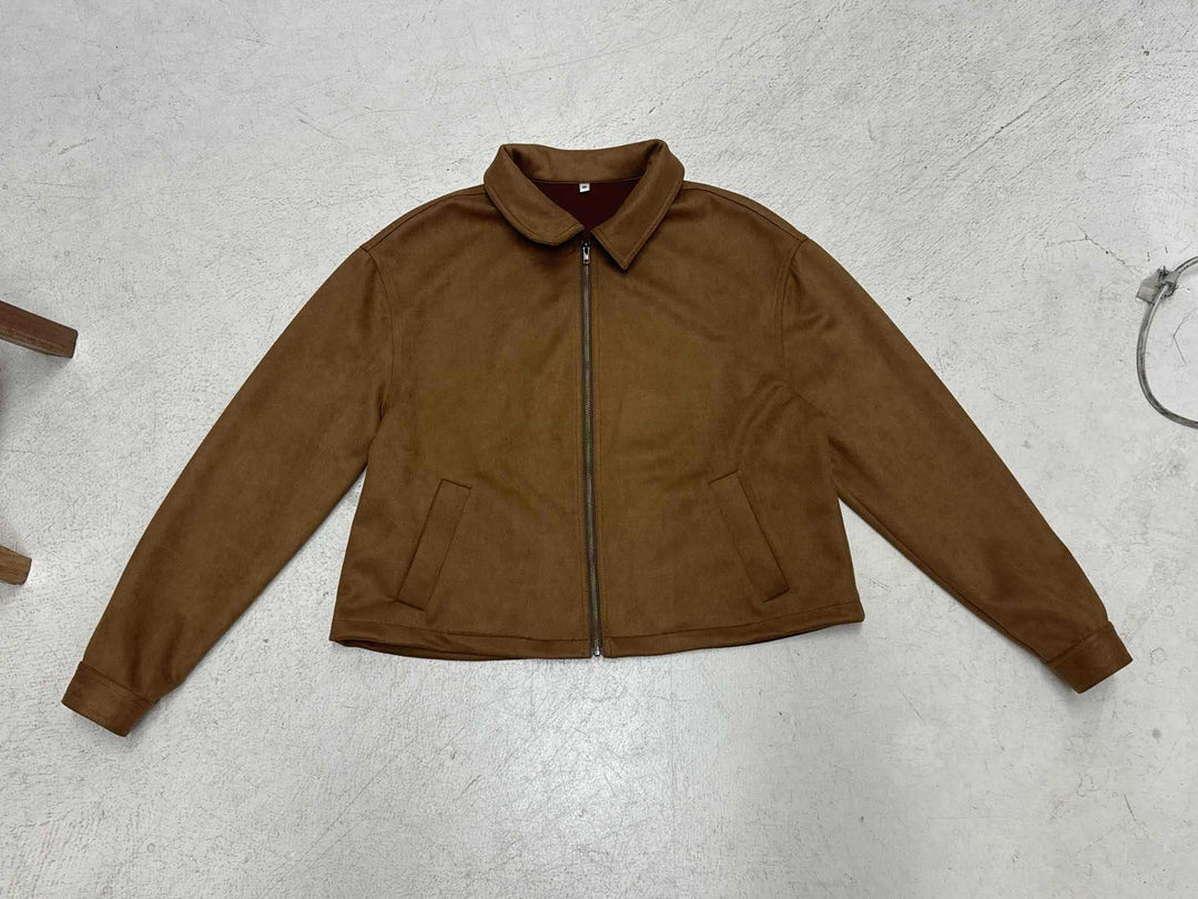 Dam kort-skärning mockalook blousonjacka med skjortkrage och dragkedja