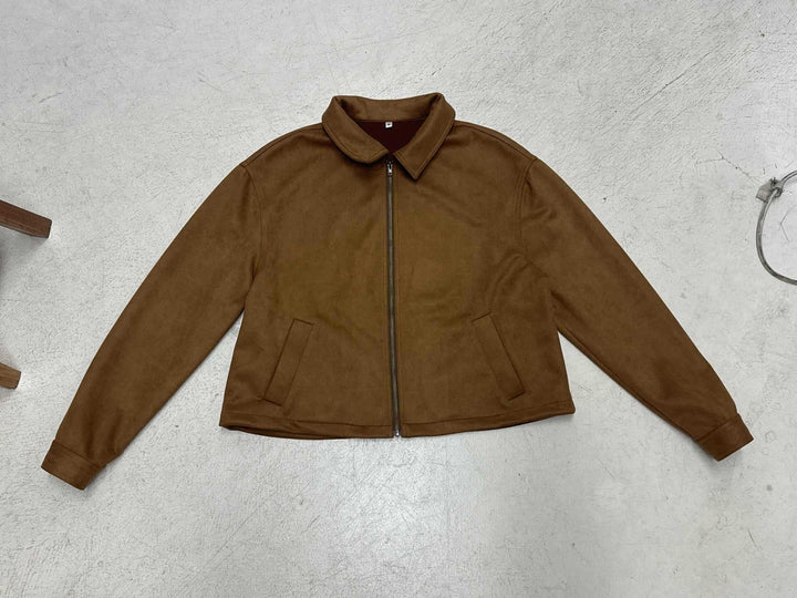 Dam kort-skärning mockalook blousonjacka med skjortkrage och dragkedja