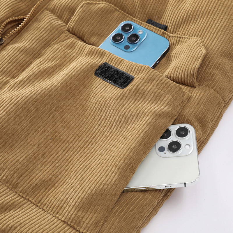 Herr Manchester Utility Quiltad Väst med Teddyfoder, Hög Stående Krage och Patch Lock Fickor
