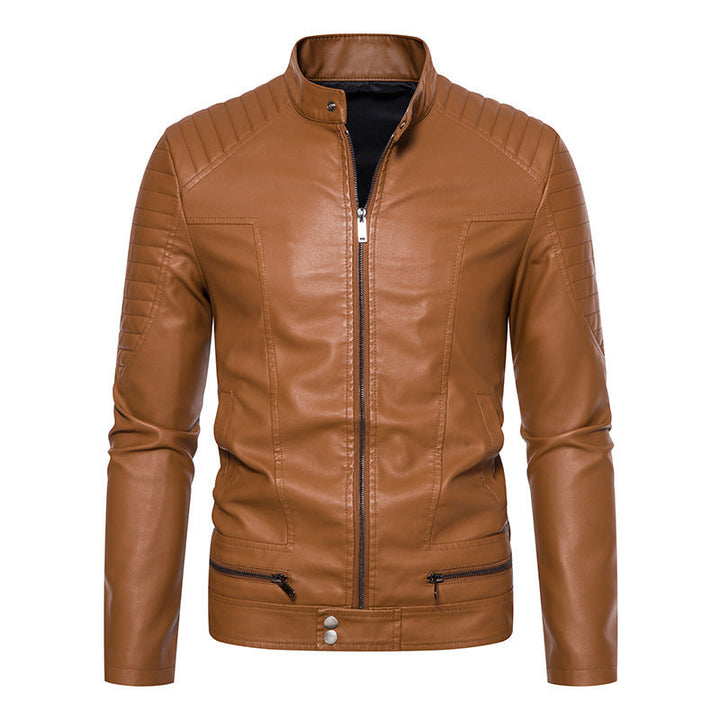 Herr Mode Läderimitation Jacka med Quiltad Detaljer
