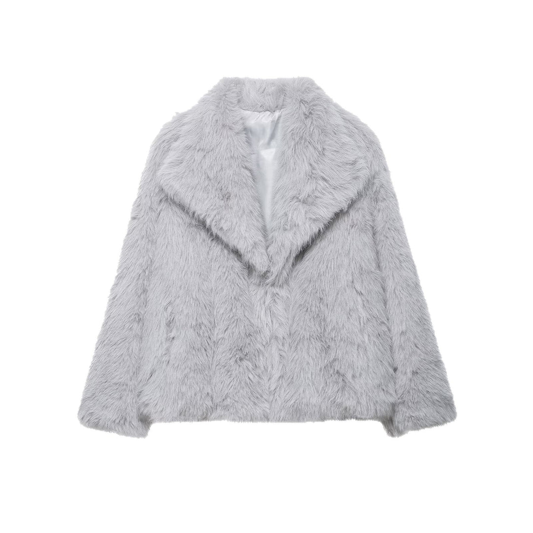 Dam Kort Faux-Fur Jacka med Shawl Krage och Boxig Skärning