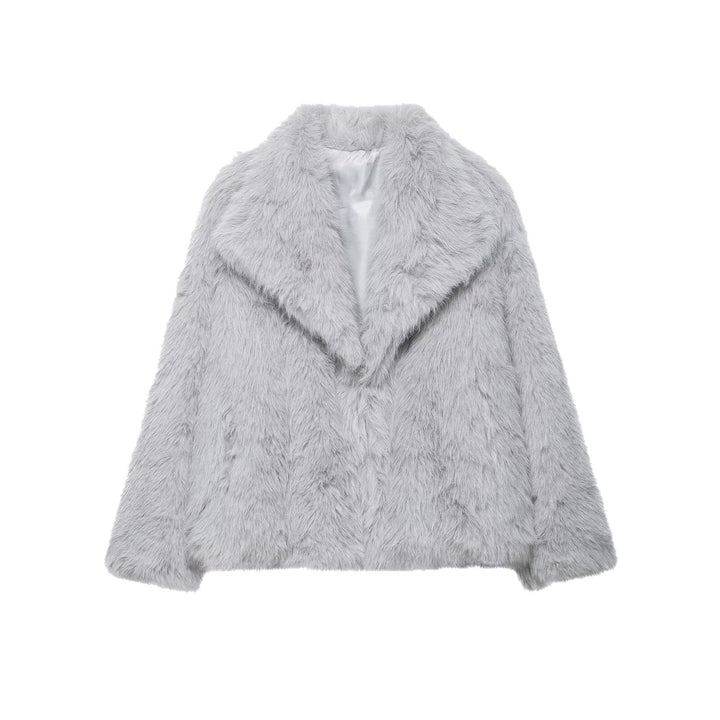 Dam Kort Faux-Fur Jacka med Shawl Krage och Boxig Skärning