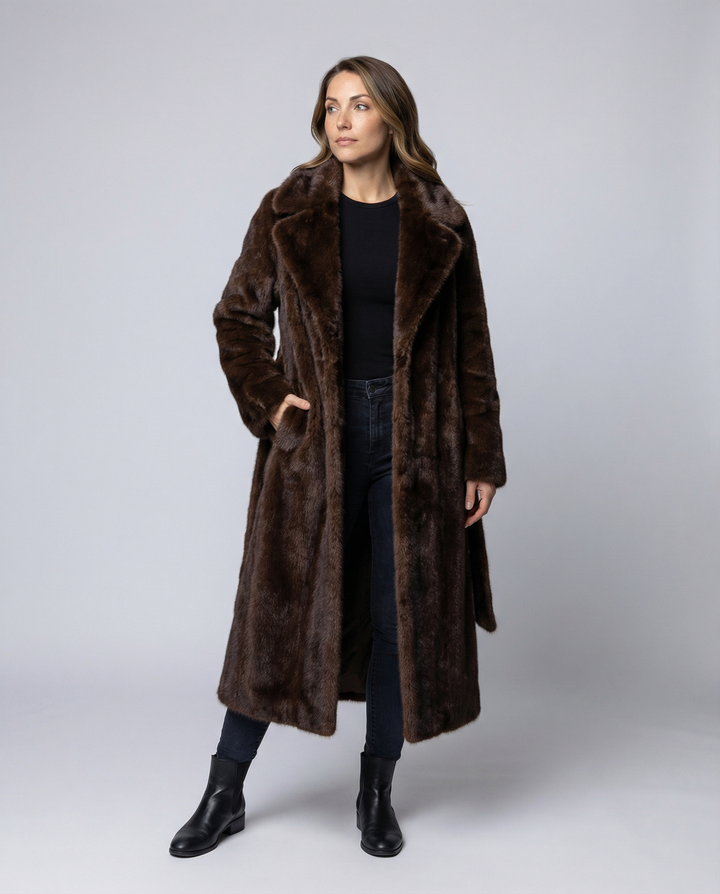 Luxurious dam fusk päls kappa vinter
