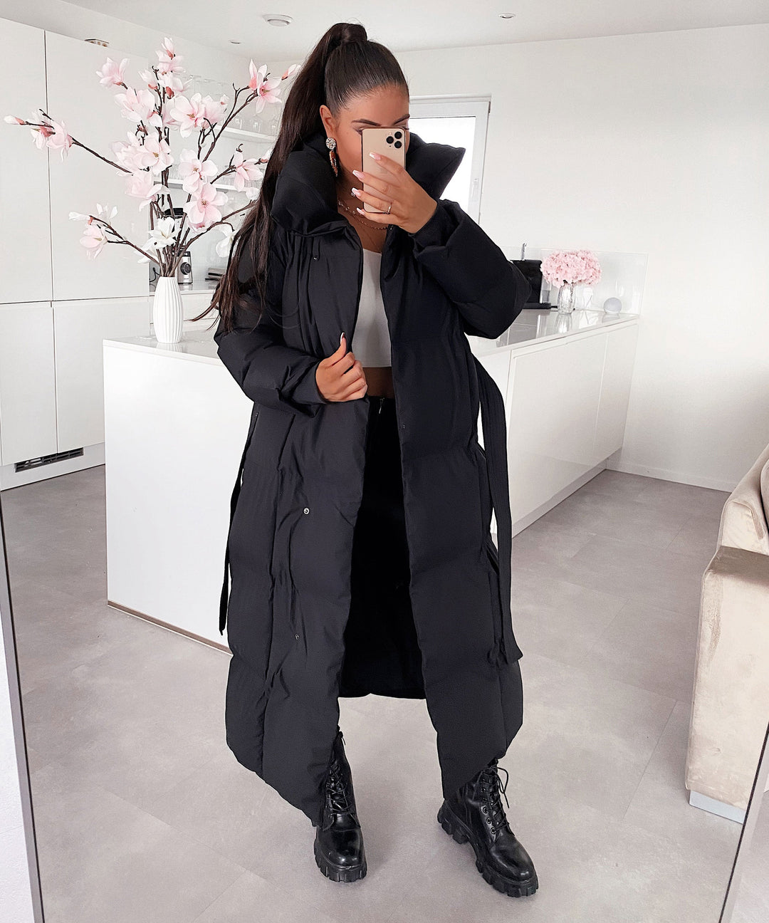| Dam oversize Lång quiltad vinter parka