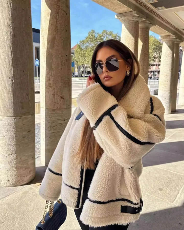 | Dam oversize Teddy vinterjacka med Krage