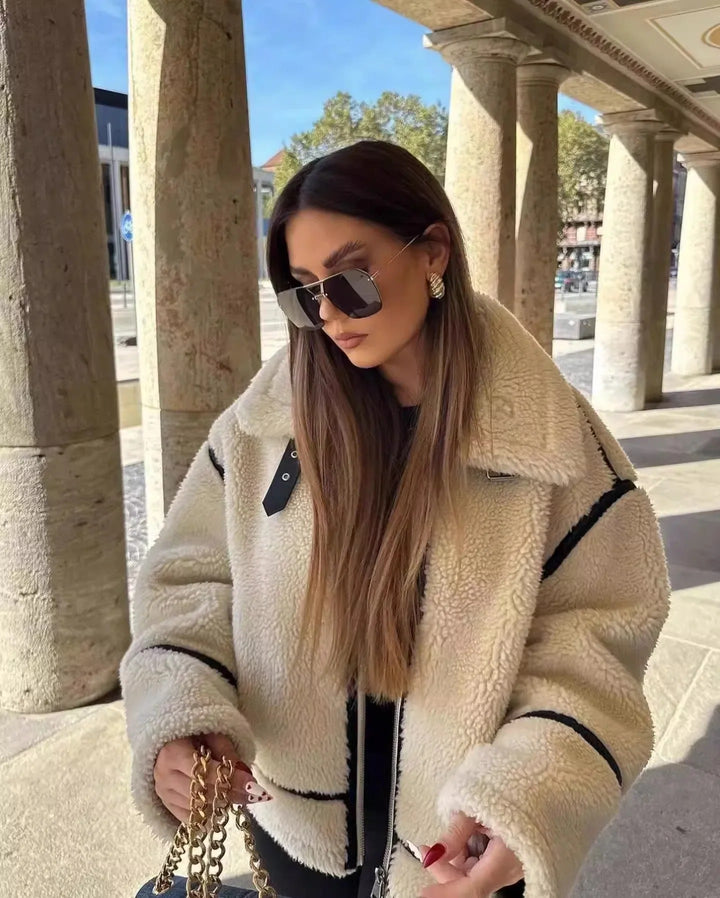 | Dam oversize Teddy vinterjacka med Krage