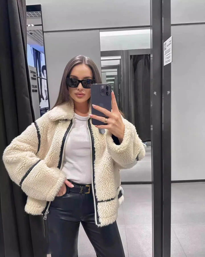 | Dam oversize Teddy vinterjacka med Krage