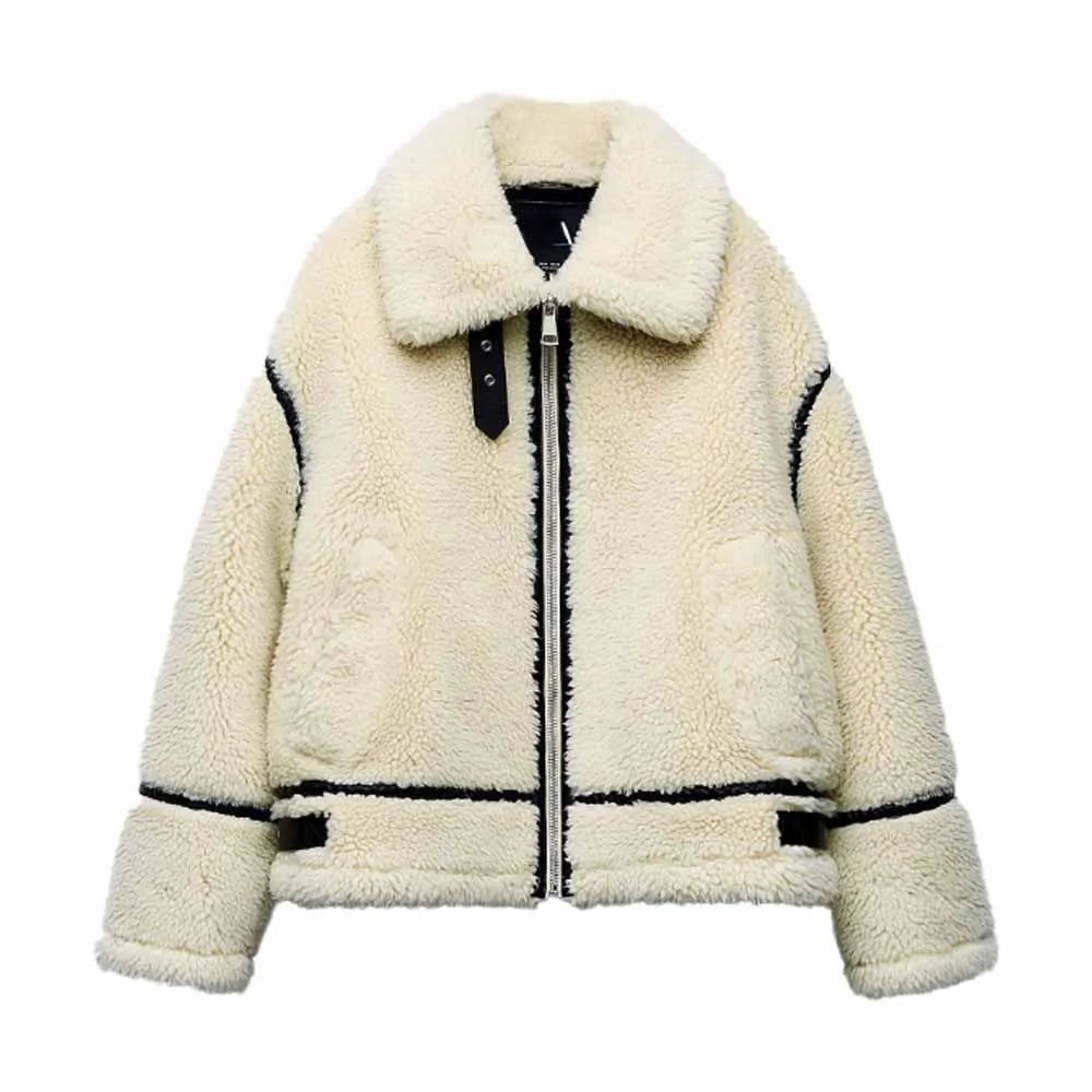 | Dam oversize Teddy vinterjacka med Krage