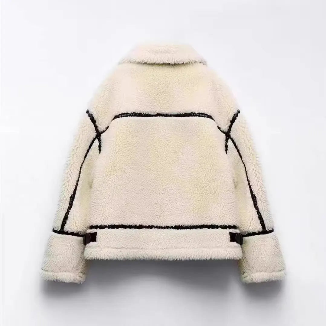 | Dam oversize Teddy vinterjacka med Krage