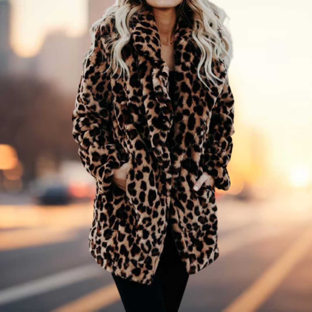 | Plush Leopard Tryck vinter Päls Jacka