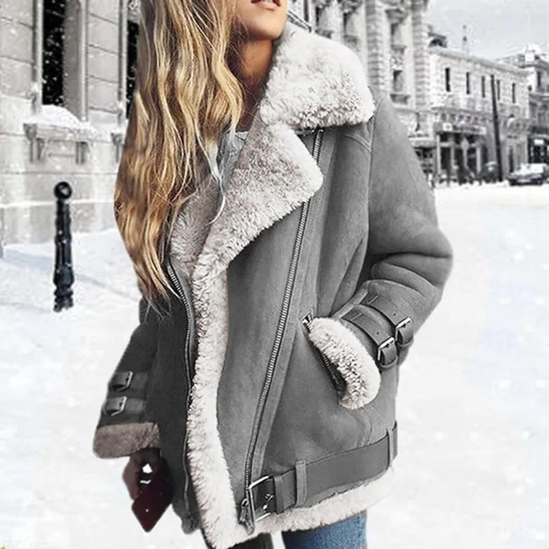 Premium Mocka Sheepskin Jacka med Bälte och Fickor
