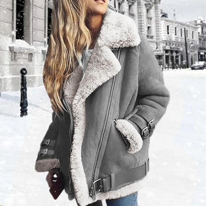 Premium Mocka Sheepskin Jacka med Bälte och Fickor