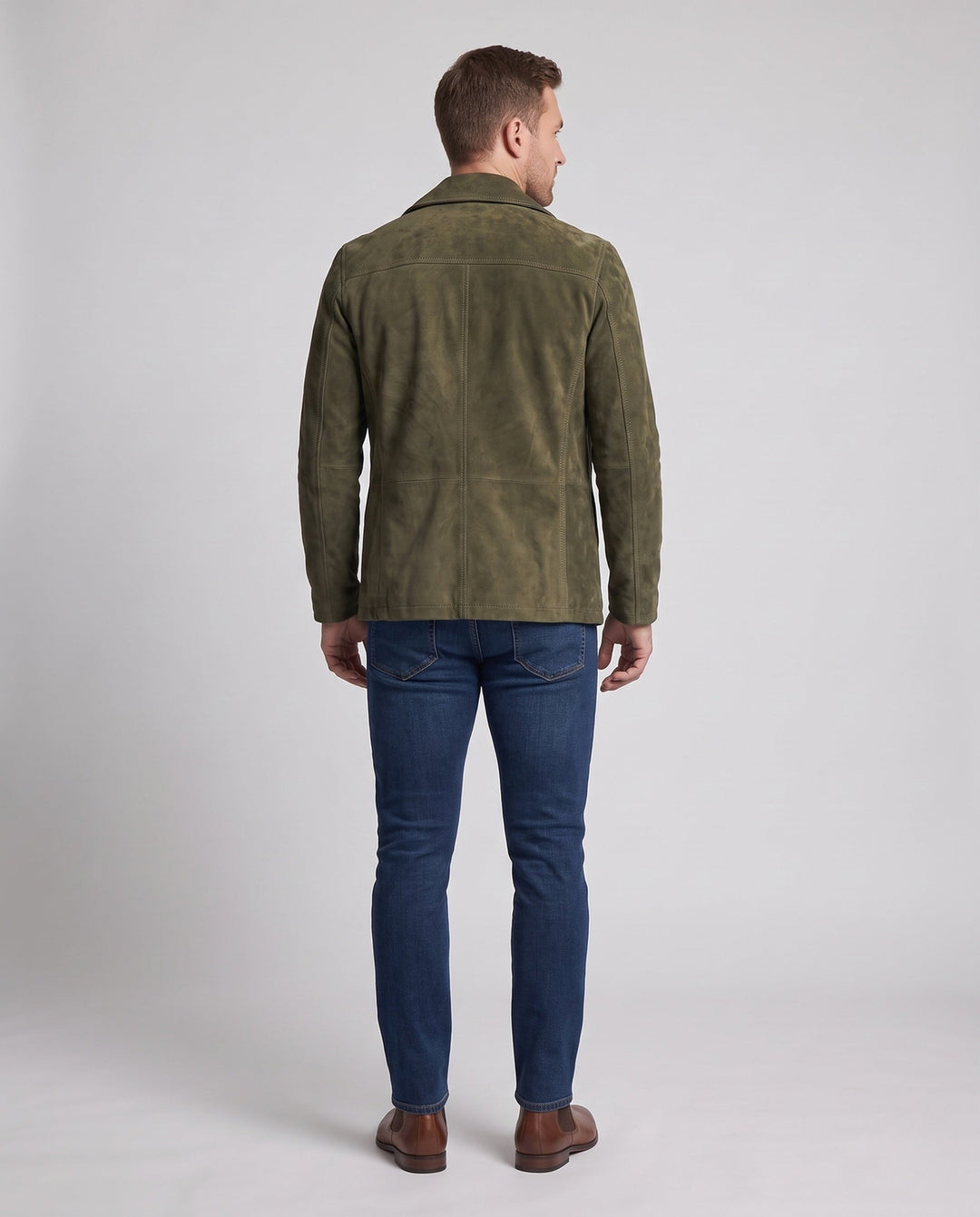 Herr double-breasted mocka jacka med notched lapels