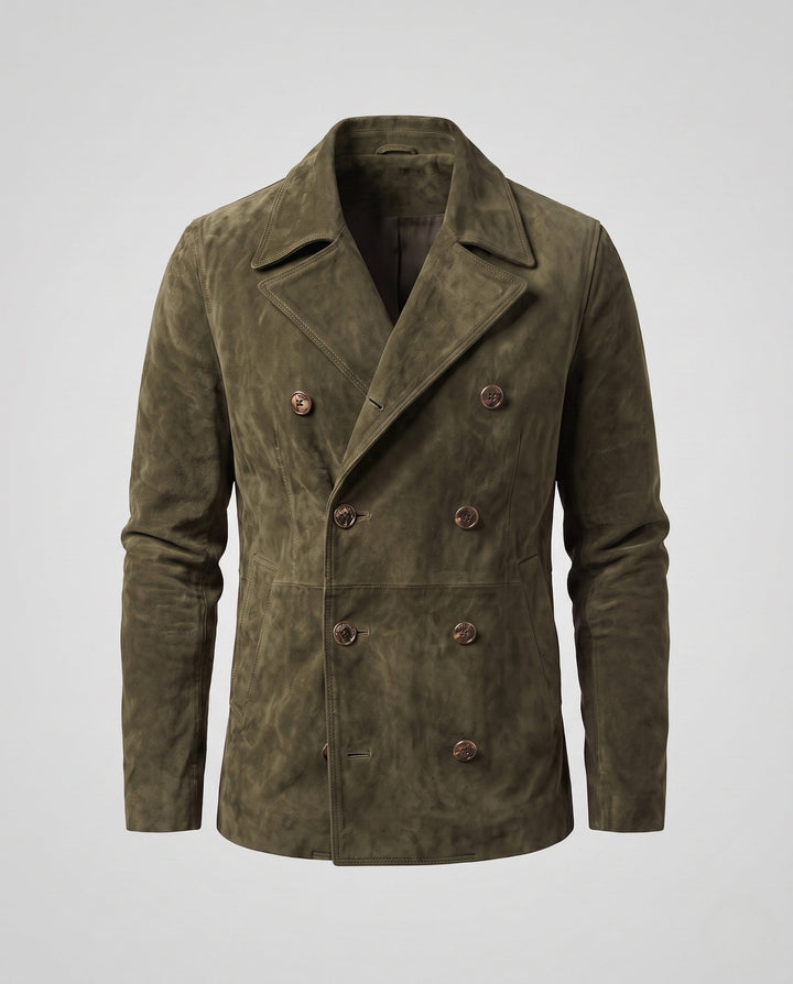 Herr double-breasted mocka jacka med notched lapels