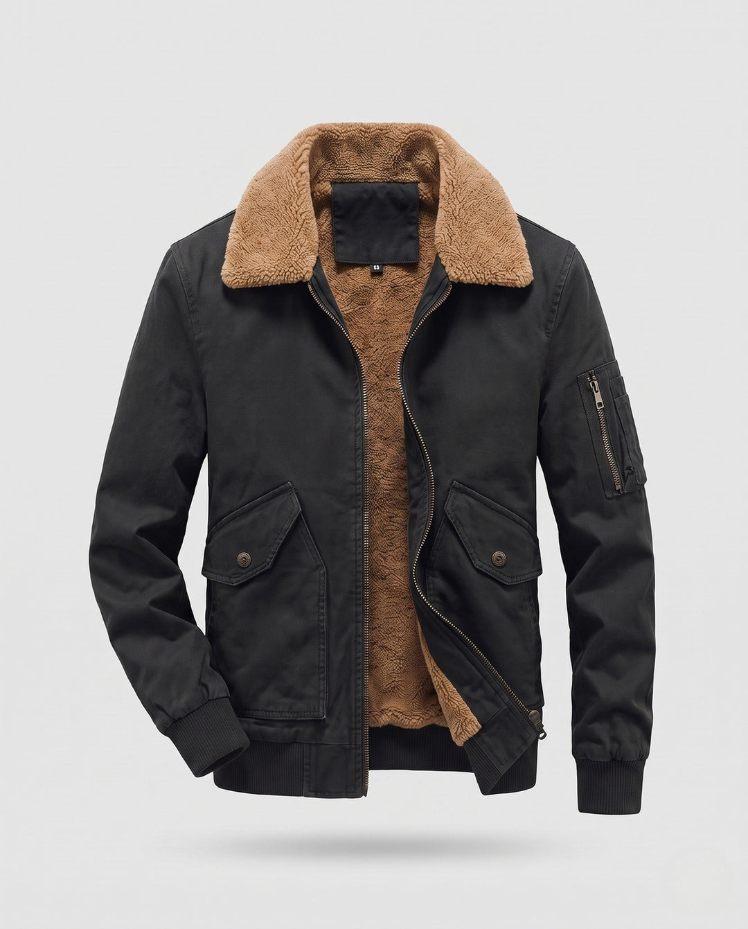 Herr canvas aviator jacka med sherpa krage och teddy fleecefoder
