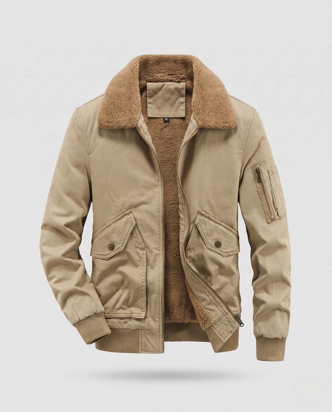 Herr canvas aviator jacka med sherpa krage och teddy fleecefoder