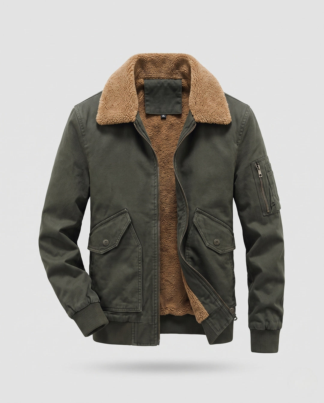 Herr canvas aviator jacka med sherpa krage och teddy fleecefoder