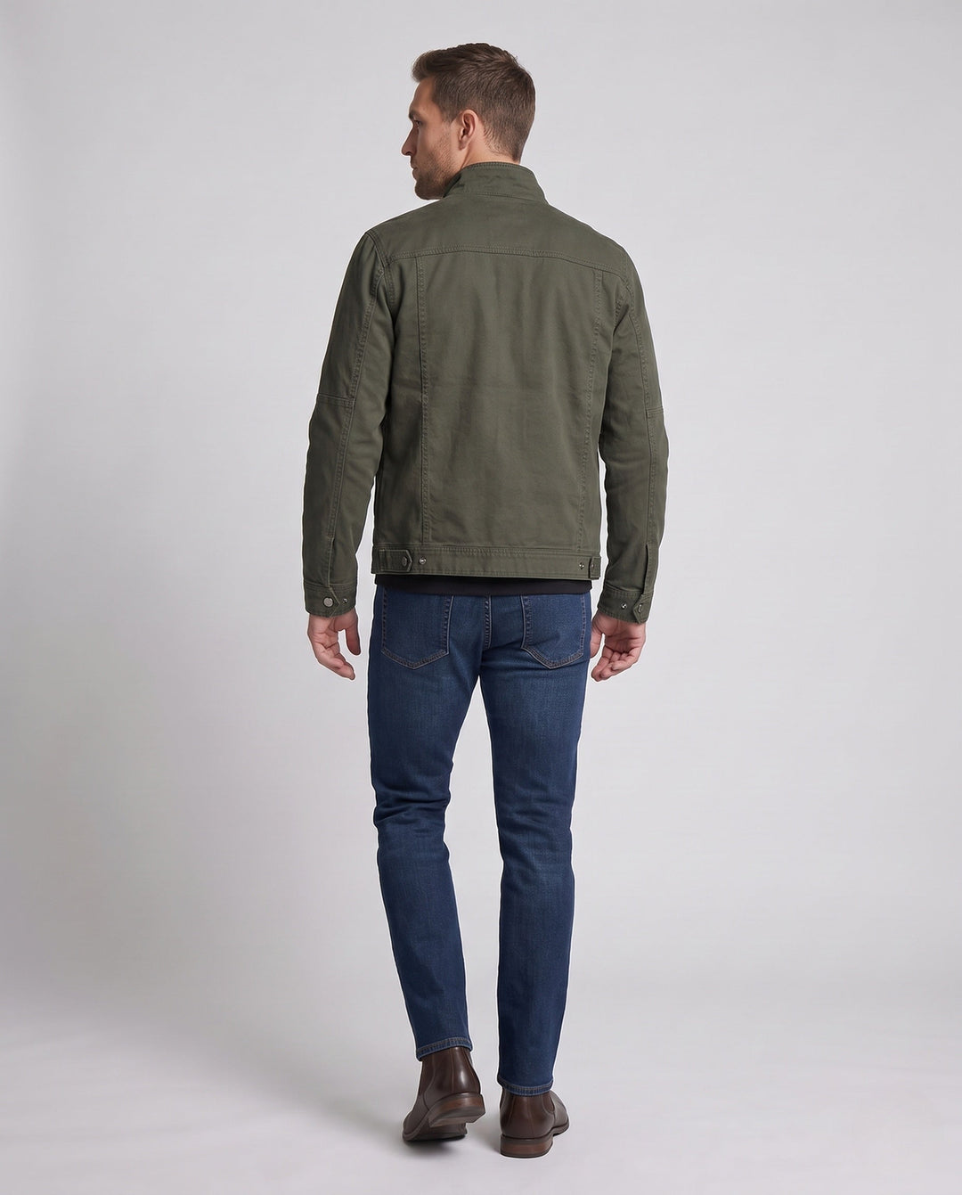 Herr canvas utomhusjacka i mechanic look med ståkrage, bröst dragkedja och funktion fickor
