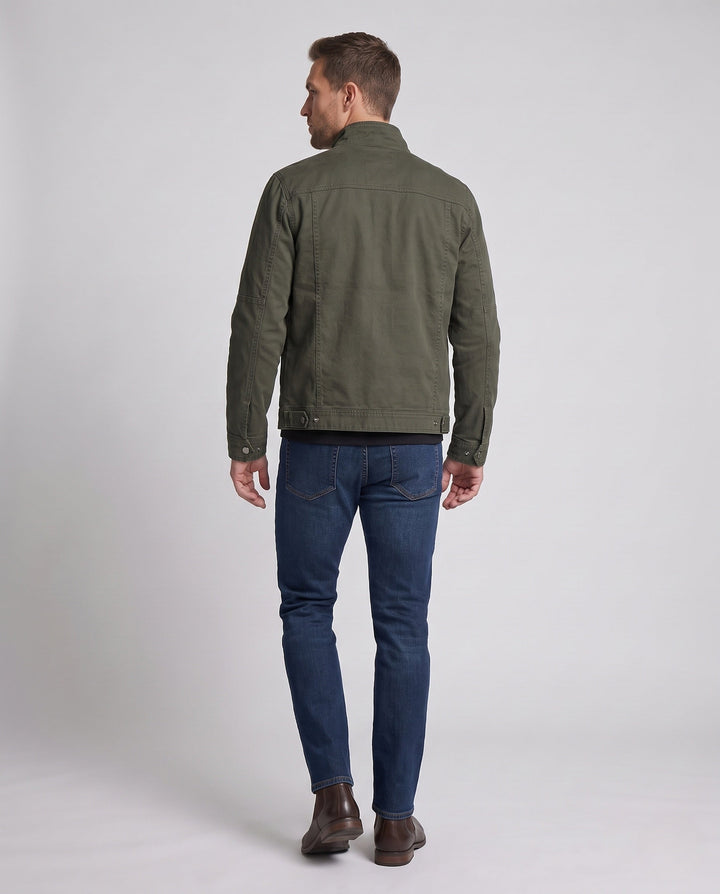 Herr canvas utomhusjacka i mechanic look med ståkrage, bröst dragkedja och funktion fickor
