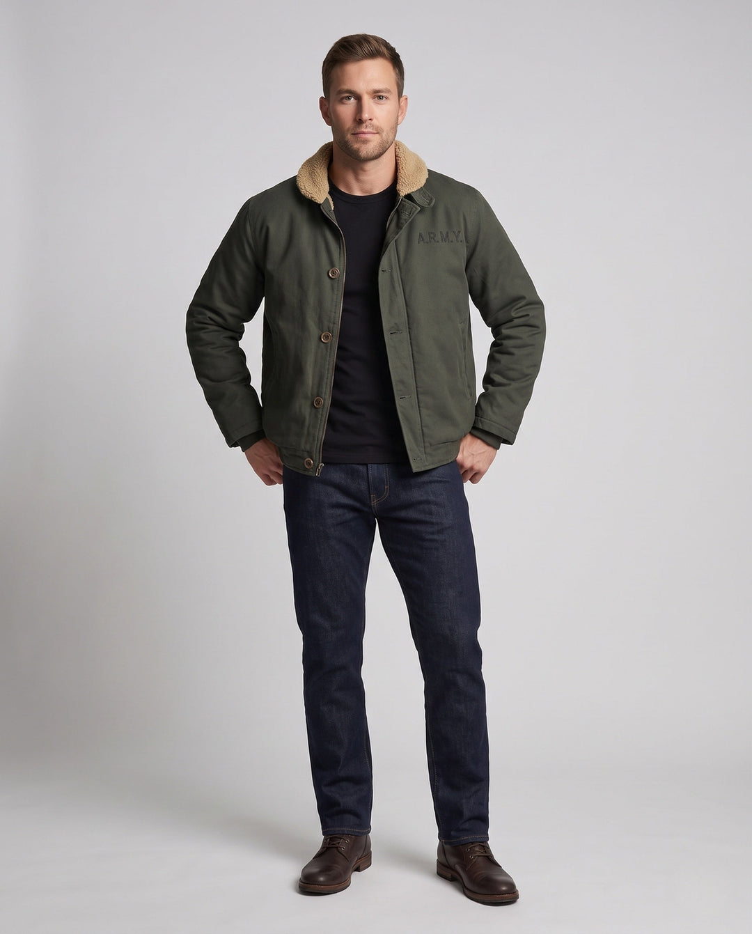 Herr Canvas Pilot Blouson med Sherpa Krage och värm Teddy fleecefoder