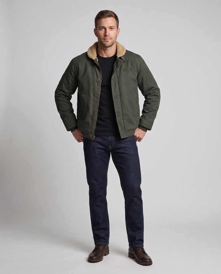 Herr Canvas Pilot Blouson med Sherpa Krage och värm Teddy fleecefoder