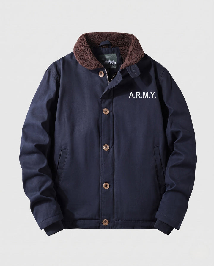 Herr Canvas Pilot Blouson med Sherpa Krage och värm Teddy fleecefoder