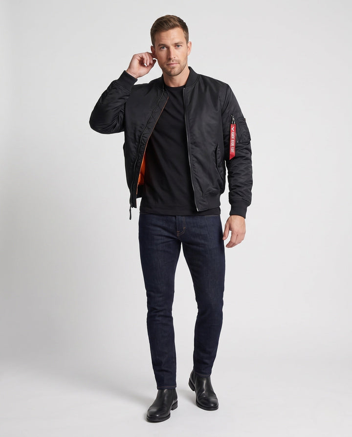 Herr isolerad nylon bomberjacka i aviator stil med termo isolering och funktion ärm ficka
