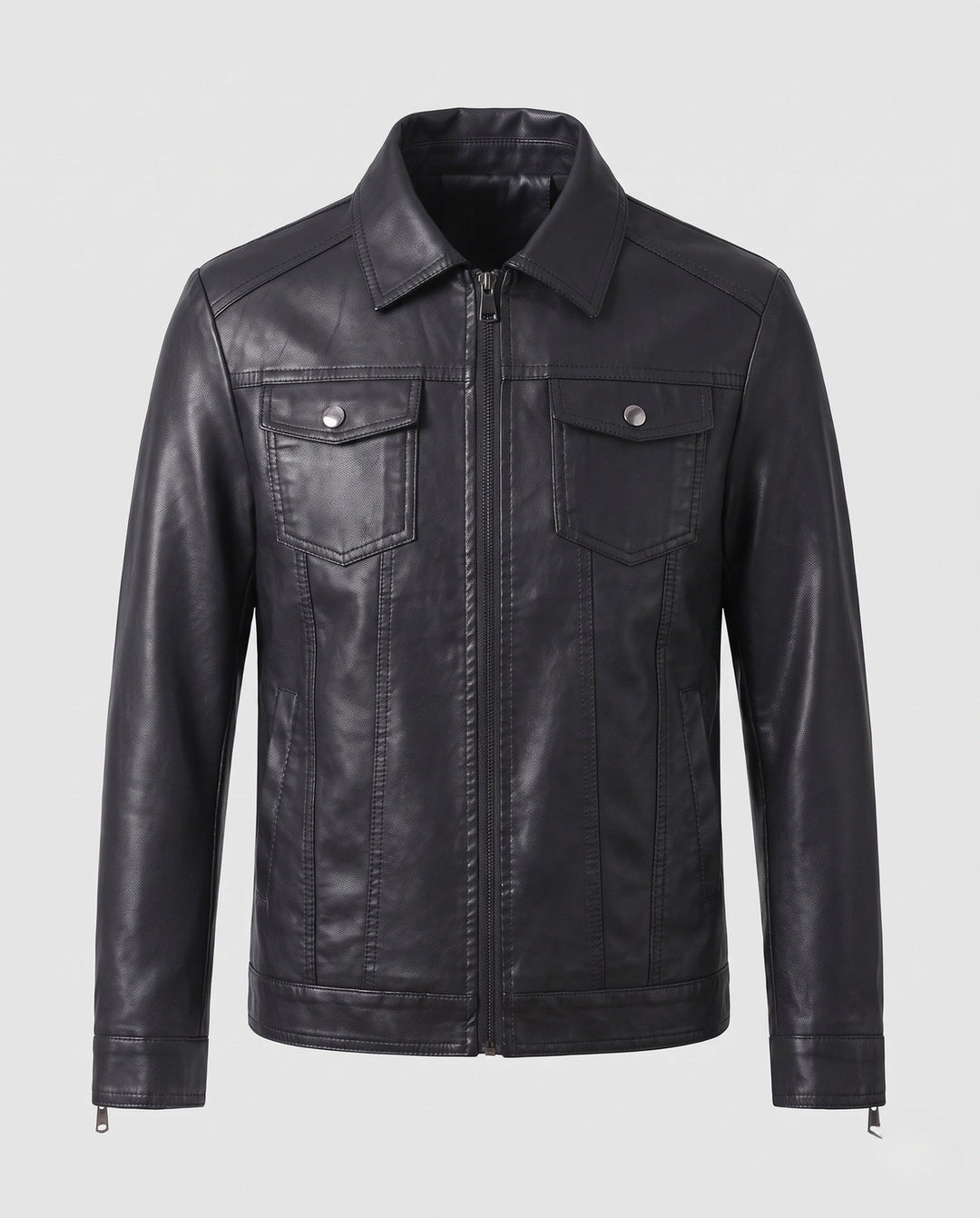 Herr slät artificial läder blouson i trucker stil med värming teddy fleecefoder
