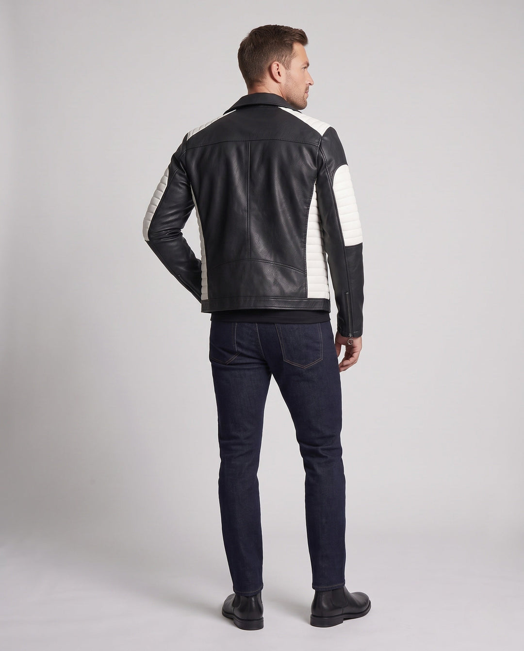 Herr fuskläder motorcycle jacka med stitched kontrast paneling och asymmetrical dragkedja