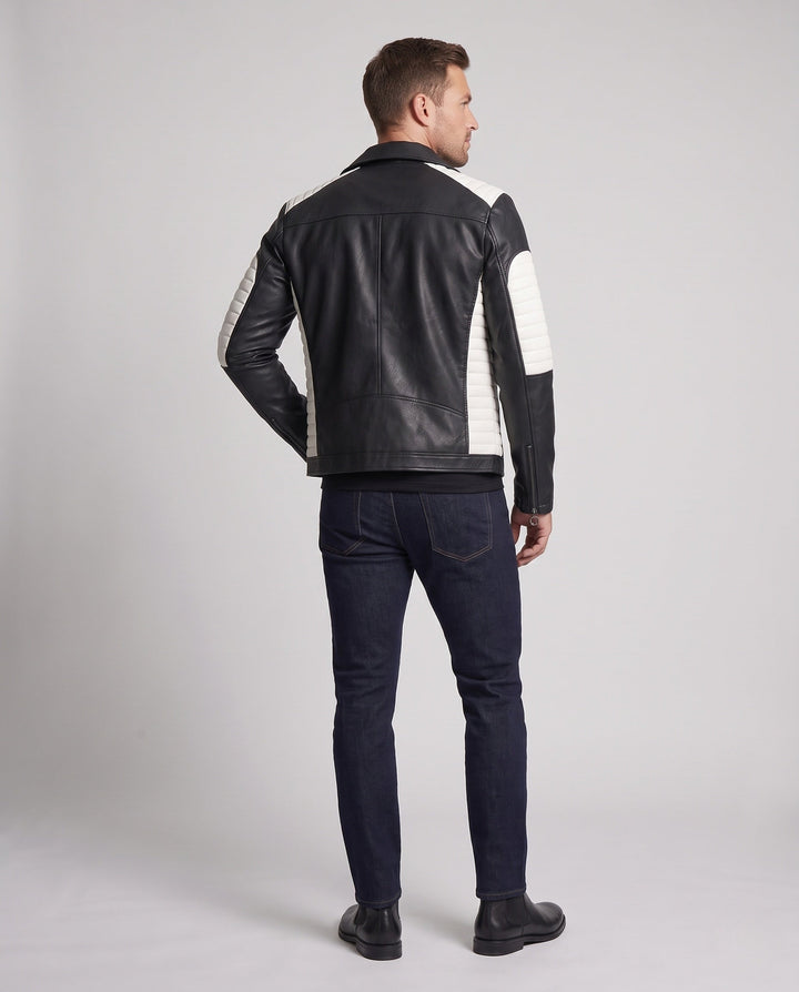 Herr fuskläder motorcycle jacka med stitched kontrast paneling och asymmetrical dragkedja
