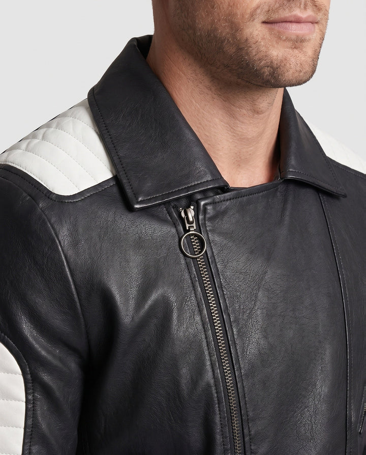 Herr fuskläder motorcycle jacka med stitched kontrast paneling och asymmetrical dragkedja