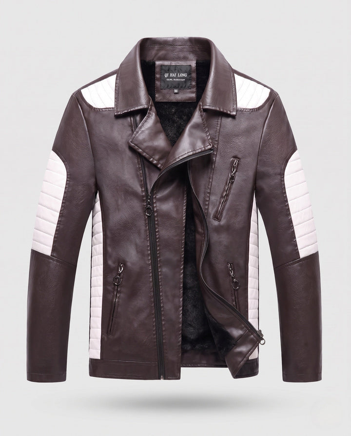 Herr fuskläder motorcycle jacka med stitched kontrast paneling och asymmetrical dragkedja