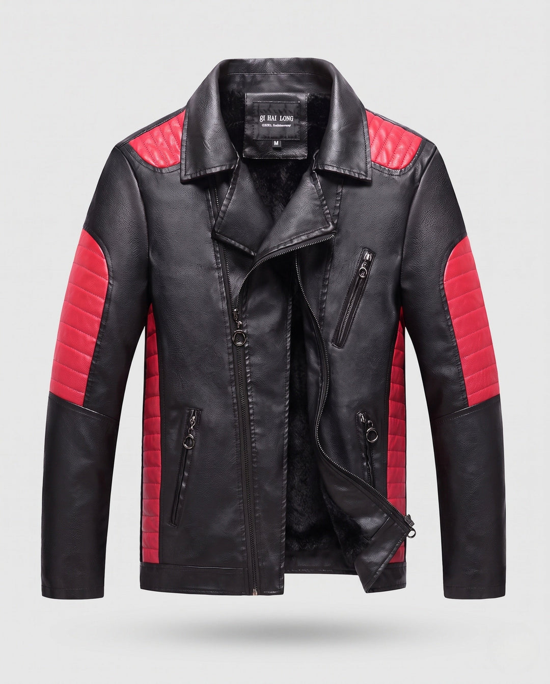 Herr fuskläder motorcycle jacka med stitched kontrast paneling och asymmetrical dragkedja