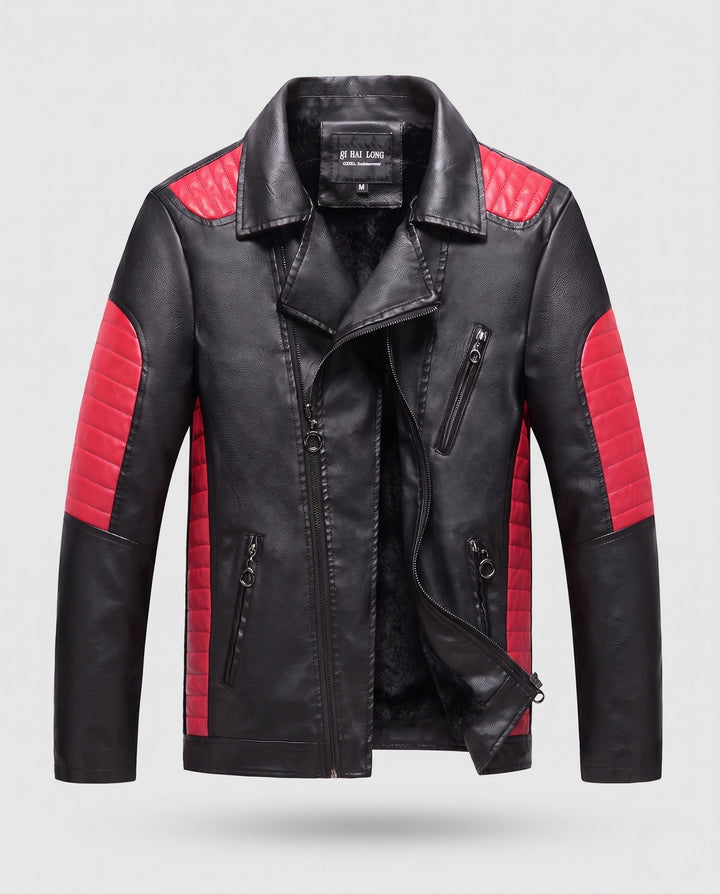 Herr fuskläder motorcycle jacka med stitched kontrast paneling och asymmetrical dragkedja