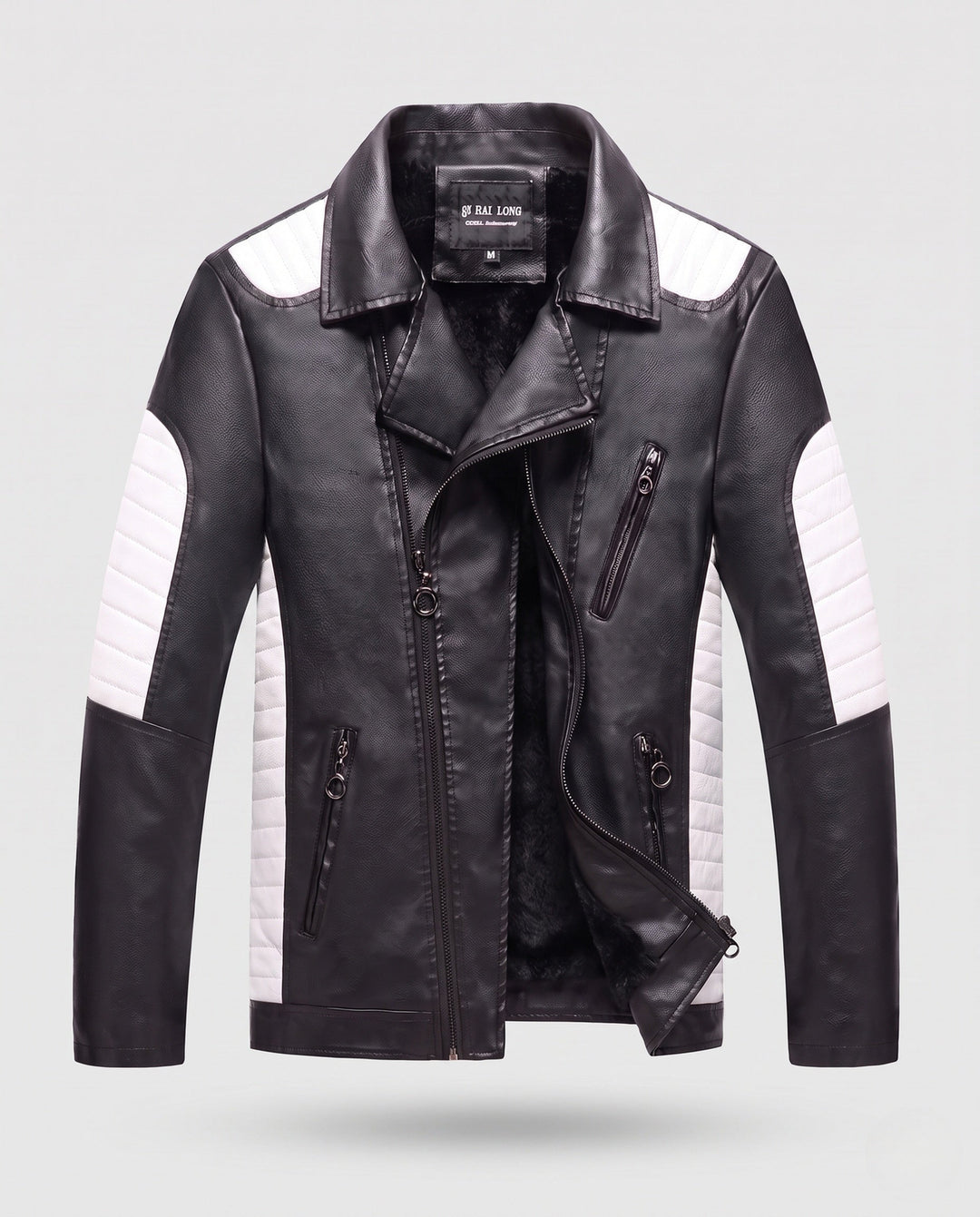 Herr fuskläder motorcycle jacka med stitched kontrast paneling och asymmetrical dragkedja