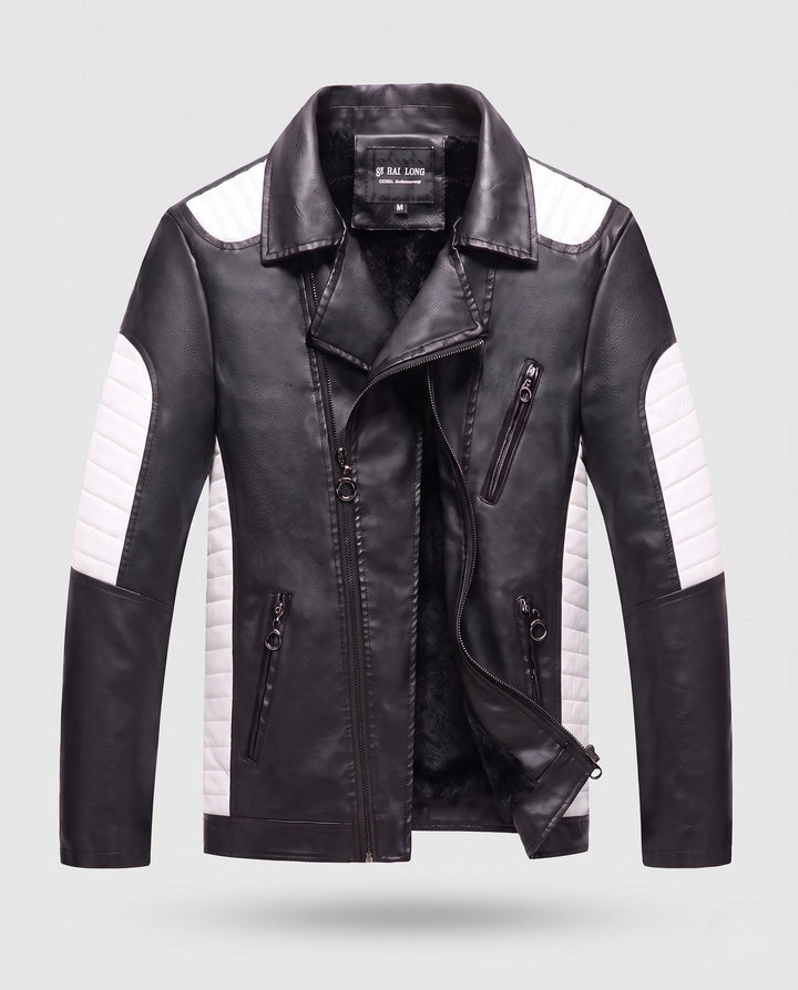 Herr fuskläder motorcycle jacka med stitched kontrast paneling och asymmetrical dragkedja