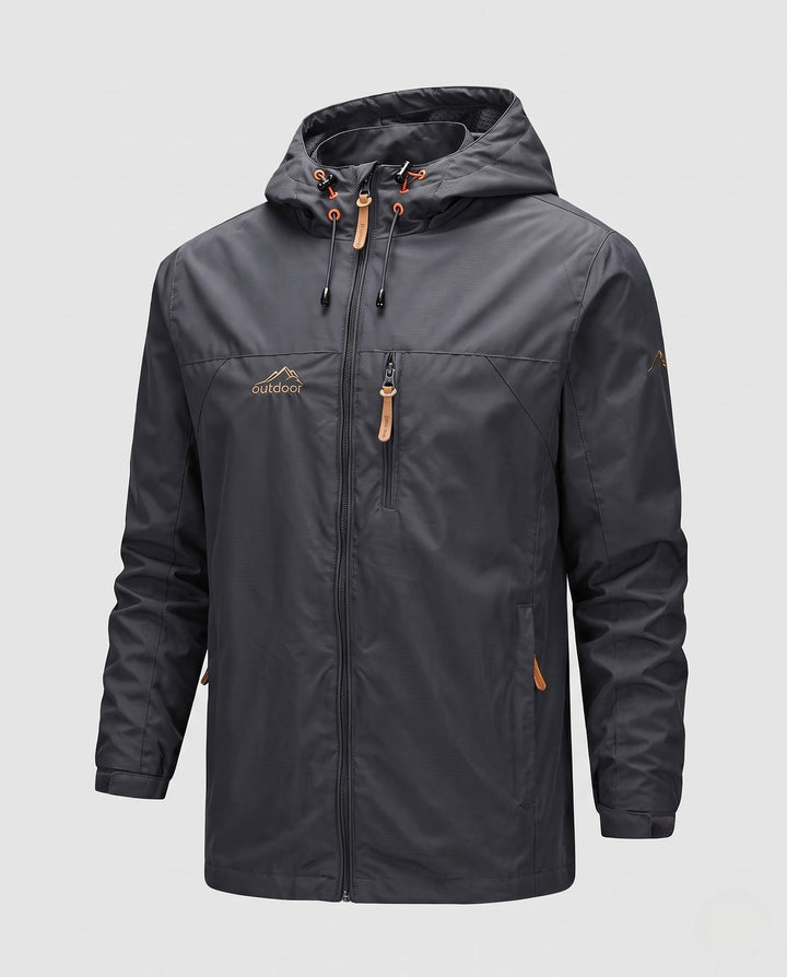 Herr lätt softshell utomhusjacka med justerbar huva, vindtät membran, och fickor med dragkedja
