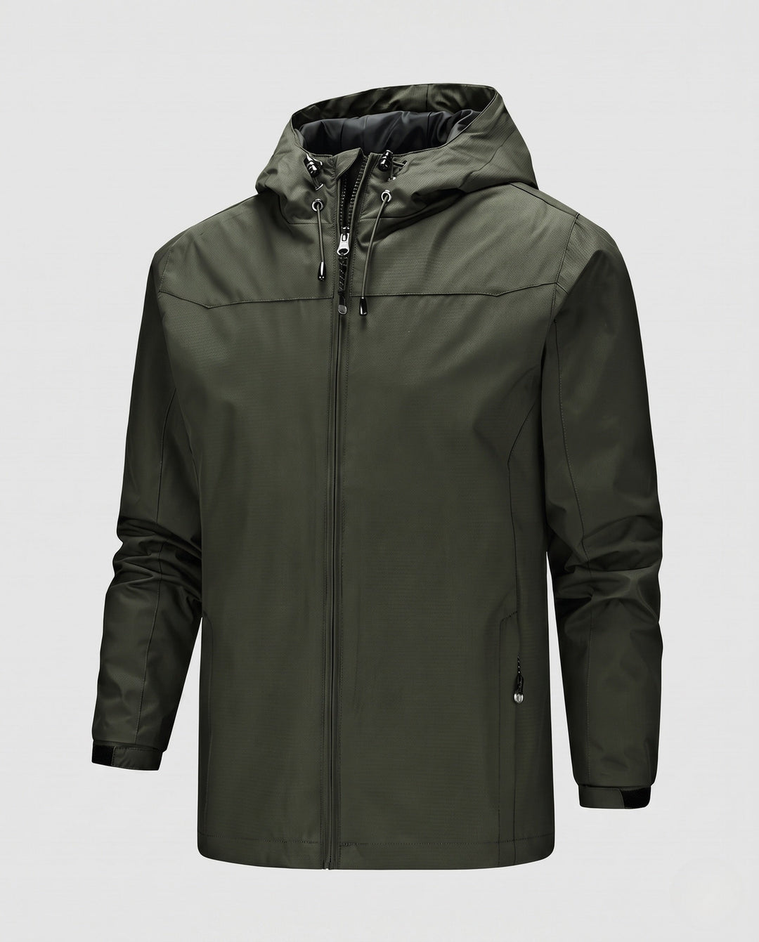 Herr lätt softshell utomhusjacka med justerbar huva, vindtät membran, och fickor med dragkedja