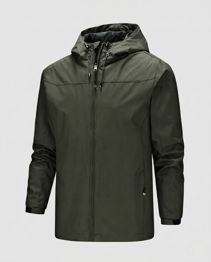 Herr lätt softshell utomhusjacka med justerbar huva, vindtät membran, och fickor med dragkedja