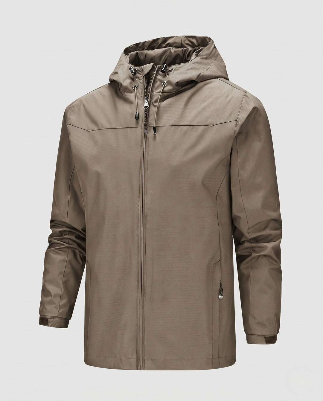 Herr lätt softshell utomhusjacka med justerbar huva, vindtät membran, och fickor med dragkedja