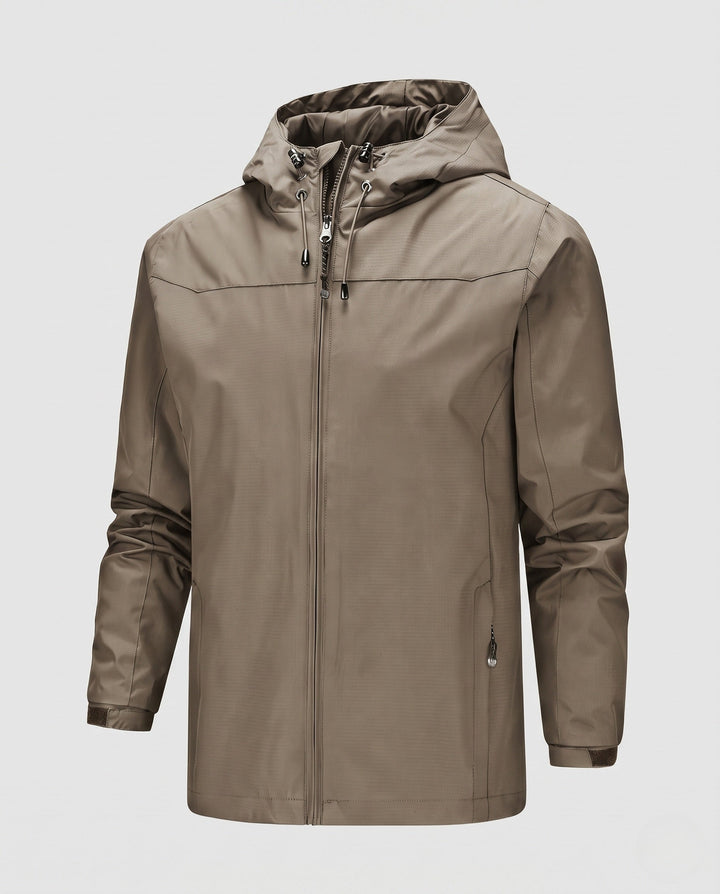 Herr lätt softshell utomhusjacka med justerbar huva, vindtät membran, och fickor med dragkedja