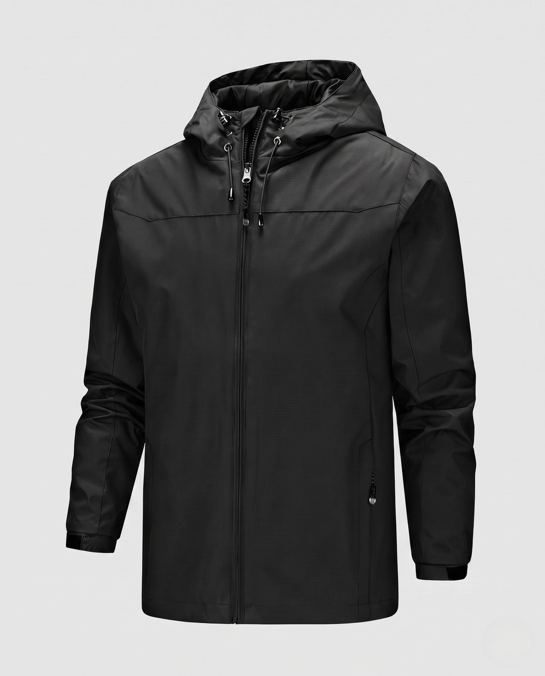 Herr lätt softshell utomhusjacka med justerbar huva, vindtät membran, och fickor med dragkedja