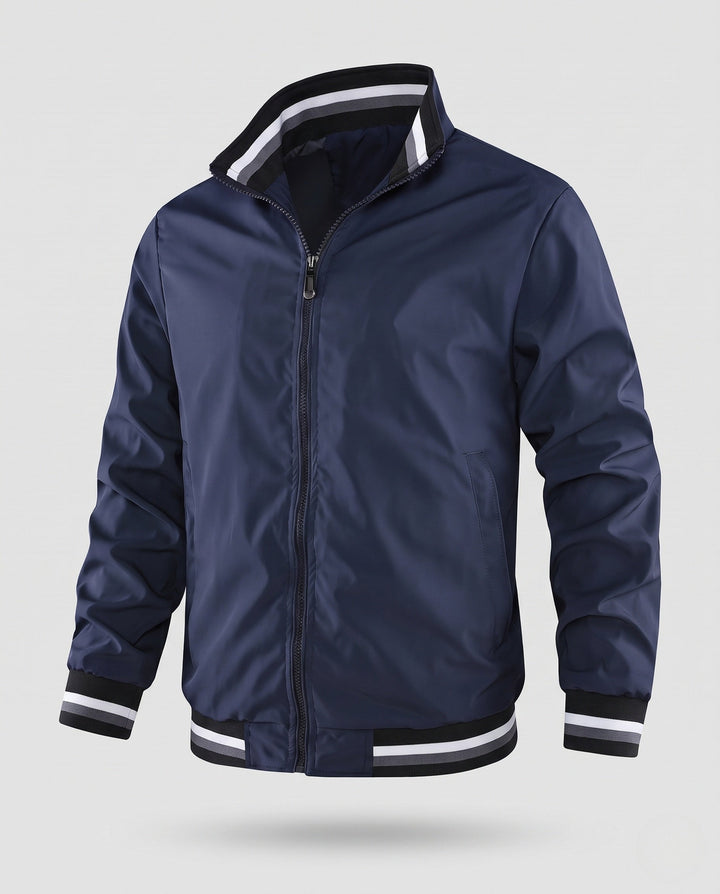 Herr lätt nylon Bomber med värming värmande foder och randig ribbade muddar
