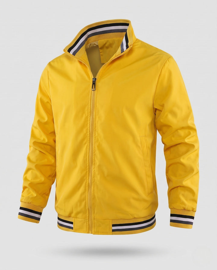Herr lätt nylon Bomber med värming värmande foder och randig ribbade muddar