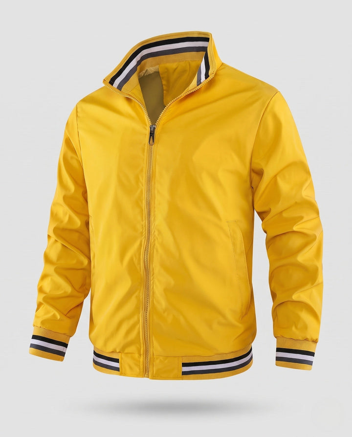 Herr lätt nylon Bomber med värming värmande foder och randig ribbade muddar