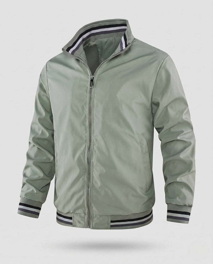 Herr lätt nylon Bomber med värming värmande foder och randig ribbade muddar