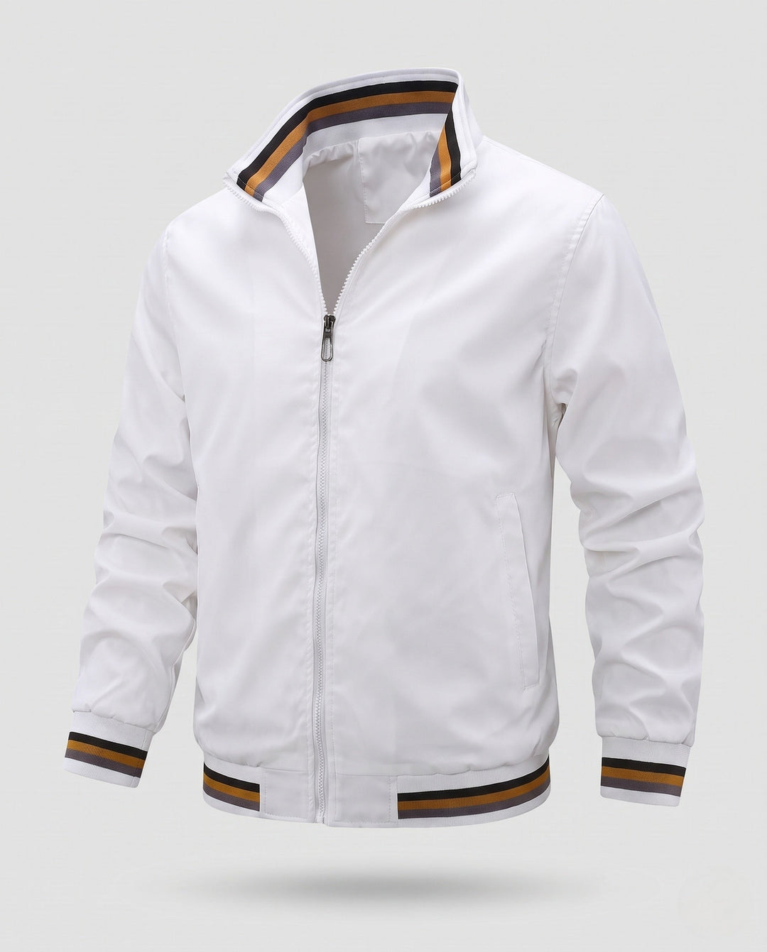 Herr lätt nylon Bomber med värming värmande foder och randig ribbade muddar